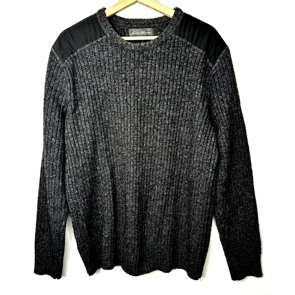 Eddie Bauer Mens Sweater Wool Blend Sport Shop Shoulder Patch L/S Gray Size XL